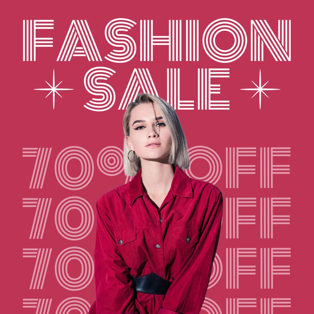 Fashion Sale Ad with Woman on Pink Instagram Design Template