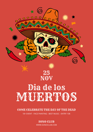 Plantilla de diseño de Day of the Dead Event Celebration Announcement Poster A3 