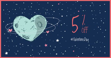 Valentine's Day Discount with Heart-Shaped Moon Facebook AD Tasarım Şablonu
