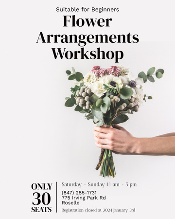 Designvorlage Angebot für einen Blumenarrangement-Workshop mit begrenzten Plätzen für Instagram Post Vertical