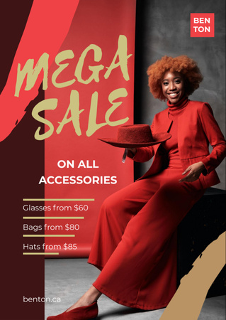 Fashion Sale with Woman Dressed in Red Flyer A6 Design Template