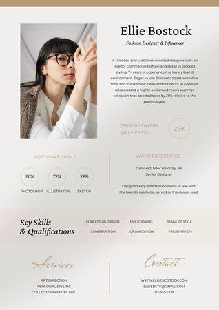 Modèle de visuel Fashion Designer skills and experience - Resume