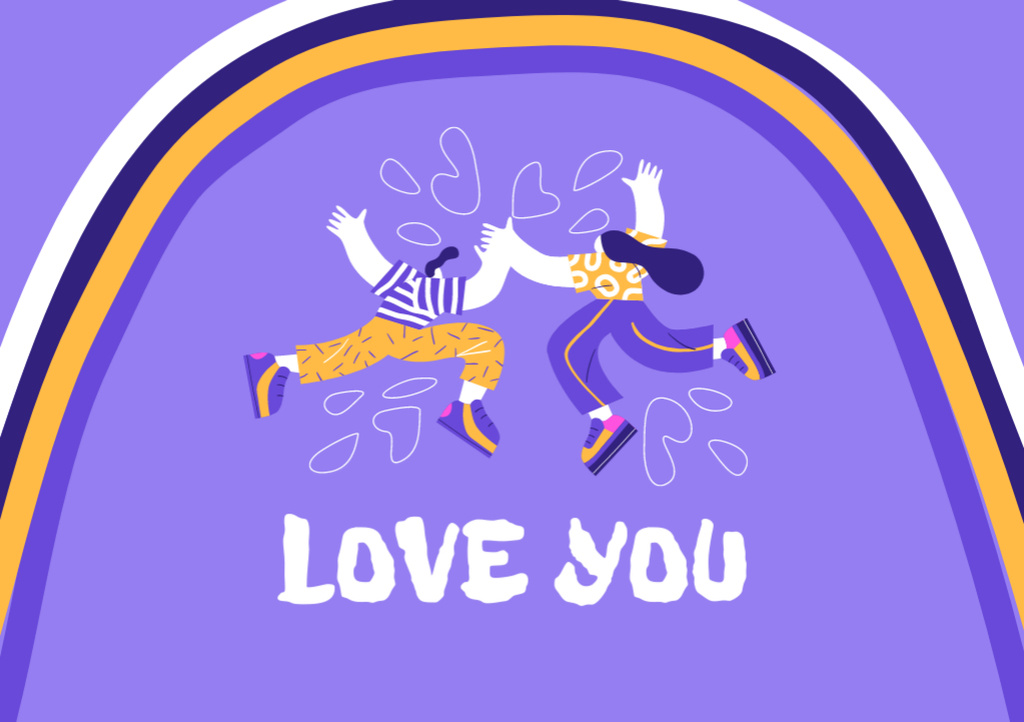 Szablon projektu Love Phrase With Cute Couple And Rainbow Postcard A5