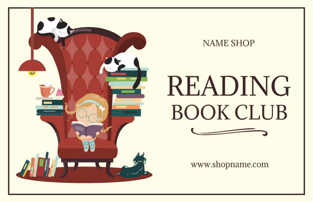 Plantilla de diseño de Reading Club Invitation with Cute Illustration Business Card 85x55mm 