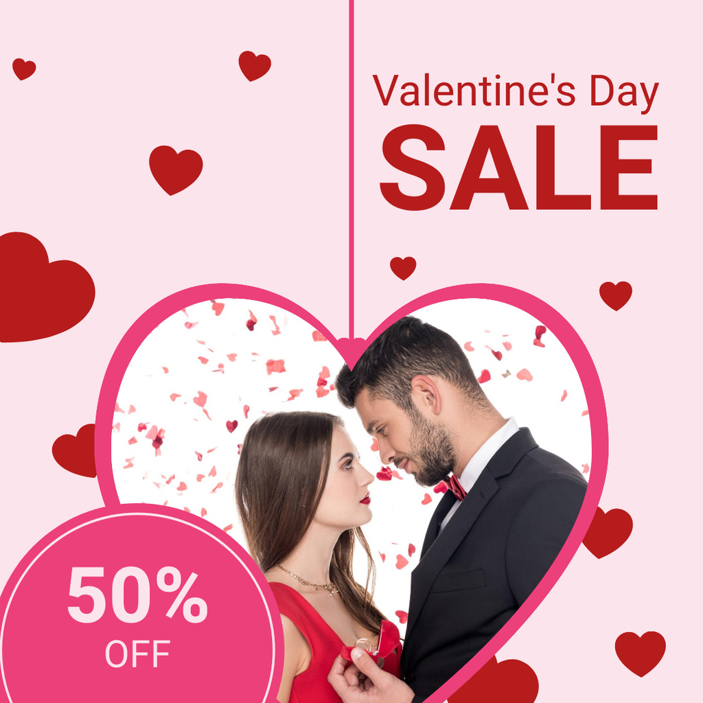 Valentine's Day Discount Offer With Young Couple In Love Instagram ADデザインテンプレート