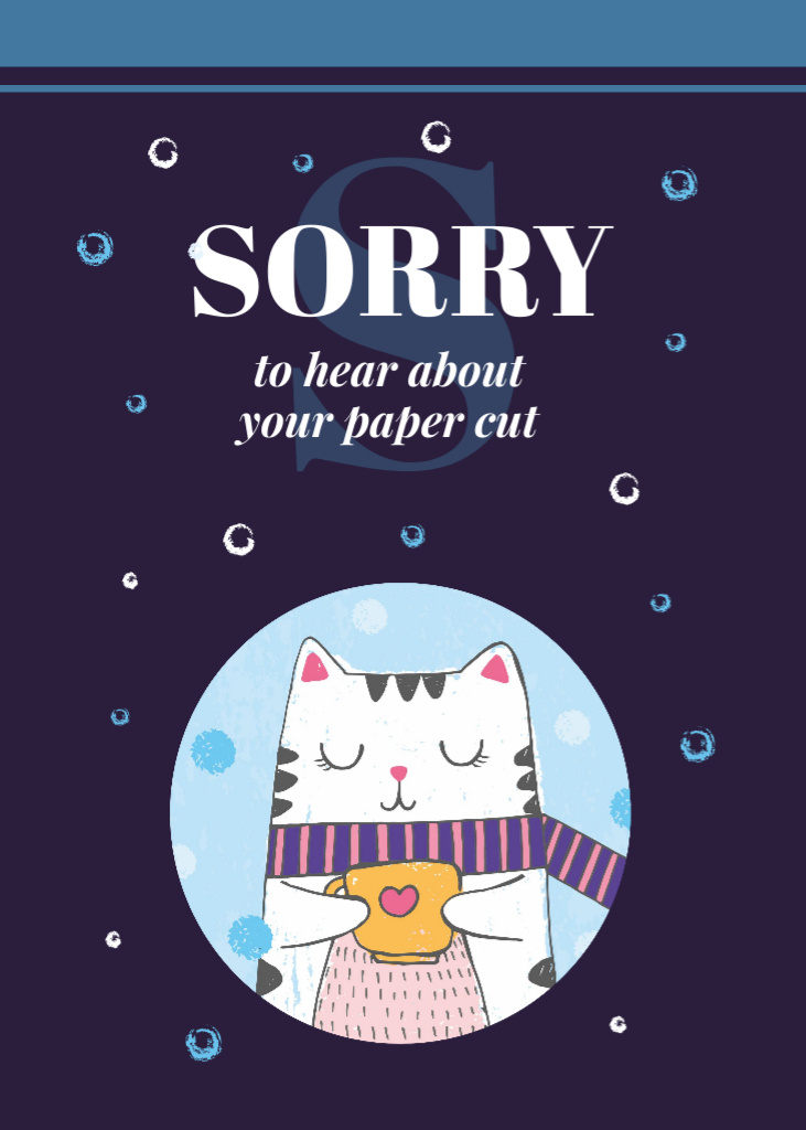 Cute Cat Illustration with Apologies on Deep Purple Postcard 5x7in Vertical Tasarım Şablonu