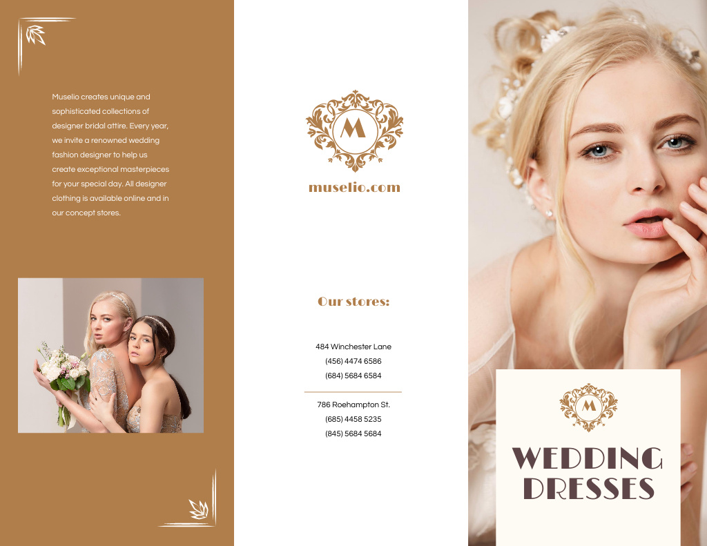Platilla de diseño Wedding Dresses New Collection Offer with Beautiful Bride Brochure 8.5x11in