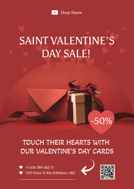 Ontwerpsjabloon van Poster van Valentine's Day Sale with Gift and Envelope