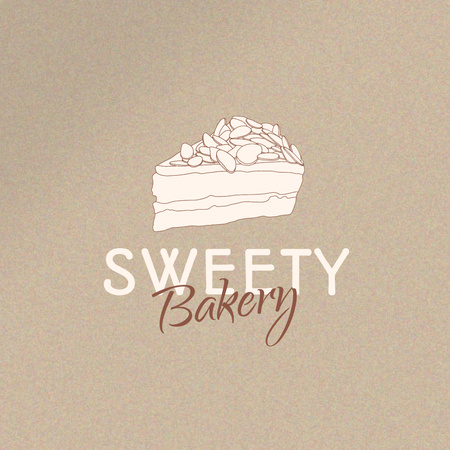 Bej Renginde Lezzetli Pasta ile Tatlı Mağazası Teklifi Logo Tasarım Şablonu