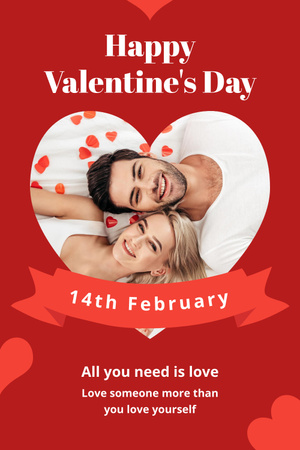 Happy Valentine's Day with Smiling Young Couple in Love Pinterest Design Template