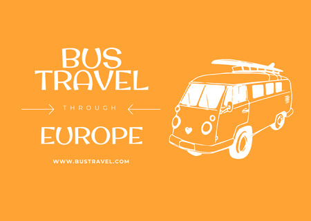 European Bus Travel Tour Announcement With Illustration Flyer A6 Horizontal Design Template