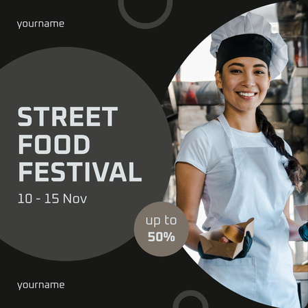 Street Food Festival Invitation with Smiling Cook Instagram tervezősablon