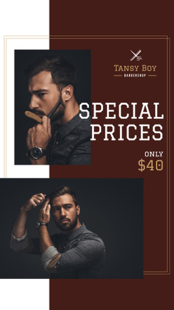Anúncio de barbearia com elegante homem barbudo Instagram Story Modelo de Design
