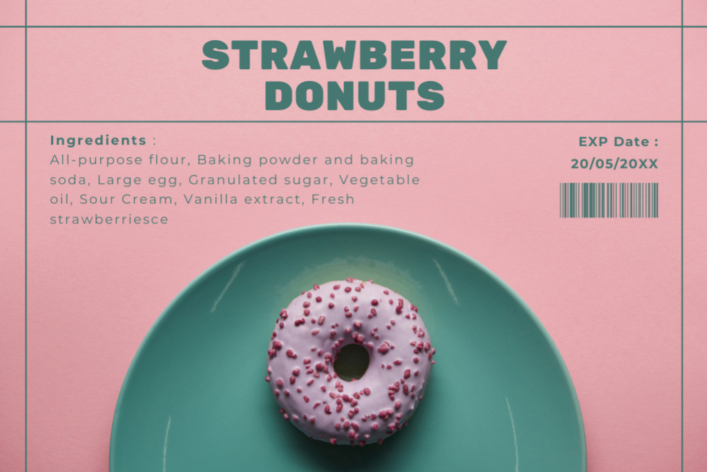 Lovely Donuts With Strawberry And Icing Label Design Template