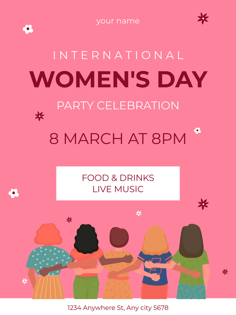 Party Announcement on International Women's Day Poster US Tasarım Şablonu