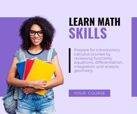 Szablon projektu Reklama interdyscyplinarnych kursów matematycznych w kolorze fioletowym Facebook