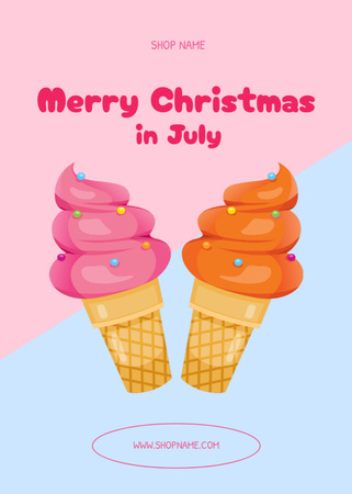 Merry Christmas in July Greeting with Ice Cream Postcard 5x7in Vertical Design Template