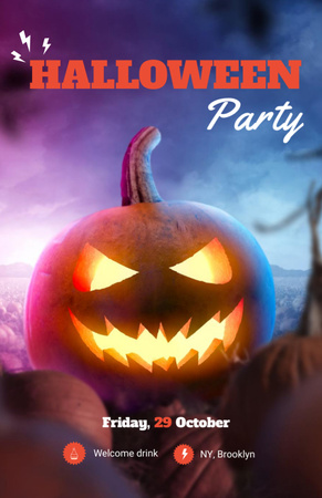 Halloween Party Ad With Spooky Glowing Pumpkin Invitation 5.5x8.5in tervezősablon