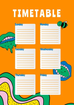 Timetable Planning with Funny Illustration of Mouths Schedule Planner Design Template