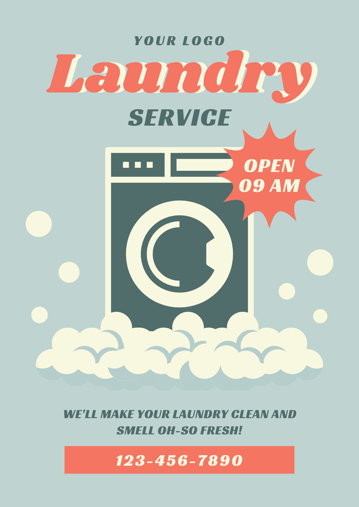 Offer of Laundry Service with Washing Machine Poster Tasarım Şablonu