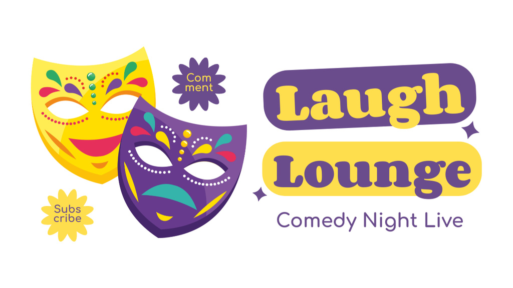 Comedy Night Live Event Announcement with Masks Youtube Thumbnail Modelo de Design