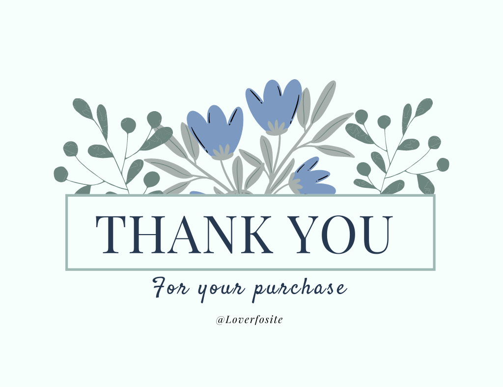 Designvorlage Thank You For Your Purchase Message with Blue Field Flowers für Thank You Card 5.5x4in Horizontal