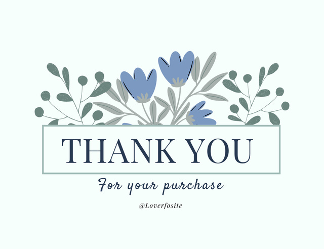 Template di design Thank You For Your Purchase Message with Blue Field Flowers Thank You Card 5.5x4in Horizontal