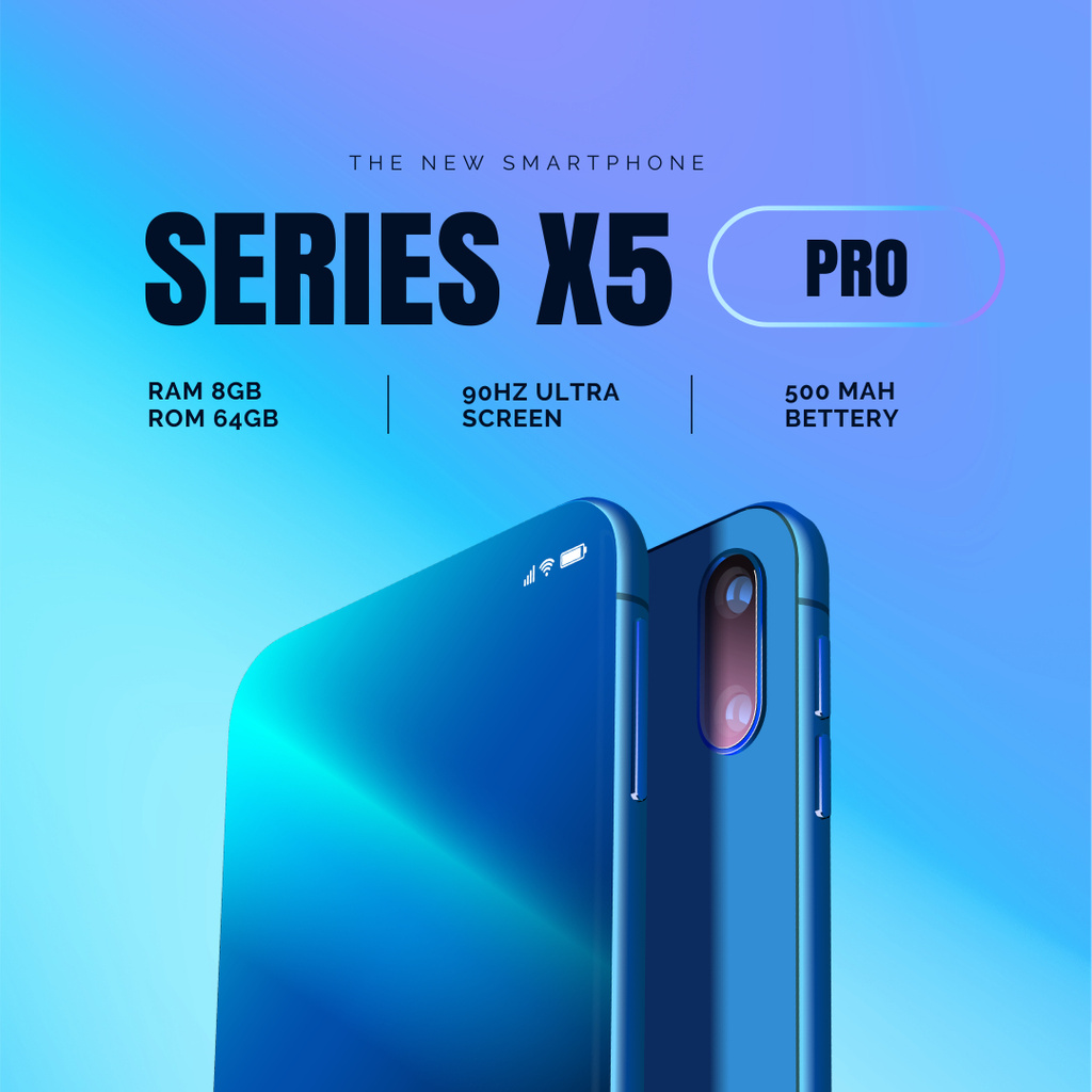 New Smartphone Series Promotion in Blue Instagram AD Design Template