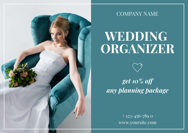 Wedding Planning Offer with Bride Sitting in Armchair Card – шаблон для дизайна