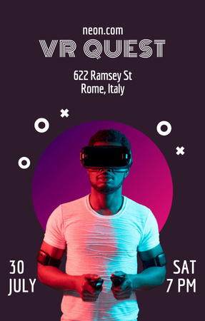 Man in Virtual Reality Glasses Invitation 4.6x7.2in Design Template