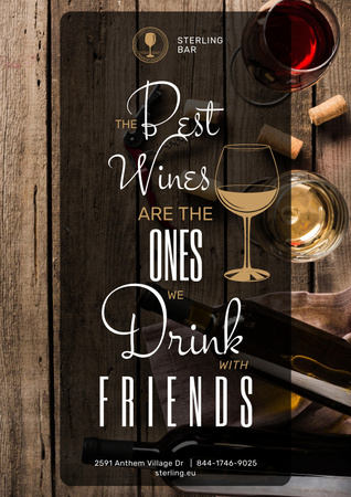Bar Promotion with Friends Drinking Wine Poster Design Template