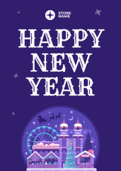 New Year Holiday Greeting With Festive Town