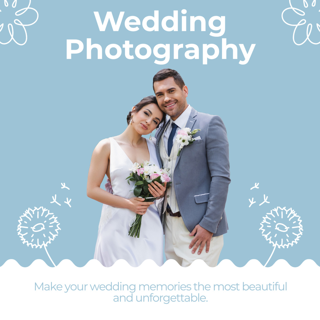 Wedding Photographer Services with Happy Newlyweds Instagram Design Template