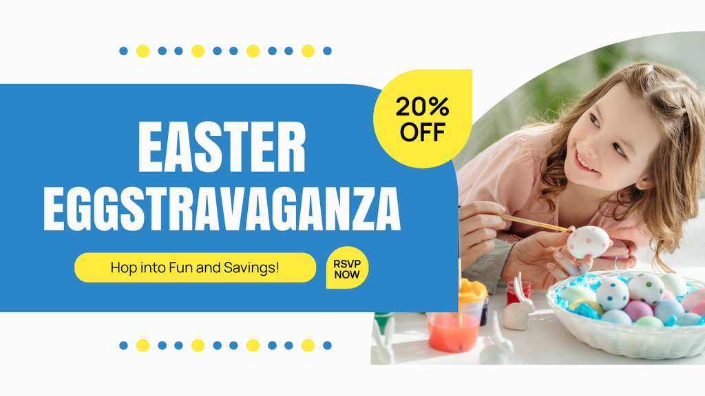 Easter Discount Offer with Girl Painting Eggs FB event coverデザインテンプレート