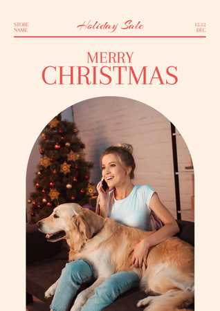 Woman with Dog for Christmas Sale Poster Design Template