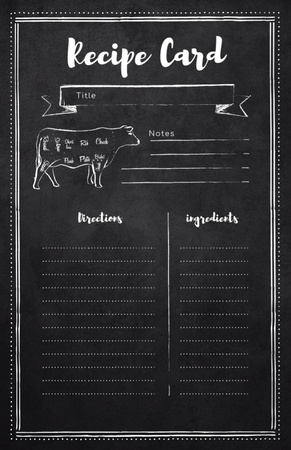 Cow Graphic illustration on Black Recipe Card Design Template