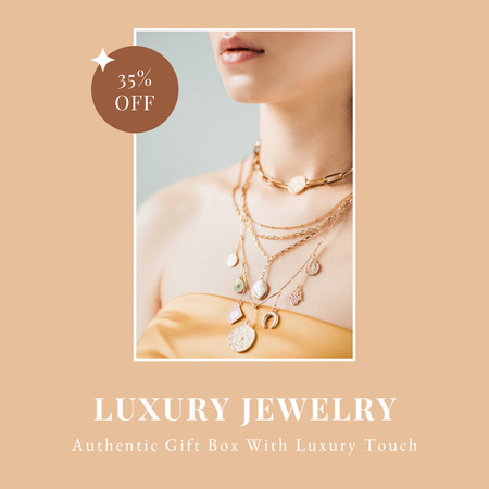 Gift Box with Luxurious Jewelry Beige Instagram Design Template