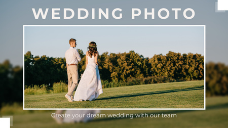 Wedding Studio Promotion with Couple Walking on Green Lawn Youtube Thumbnail Design Template