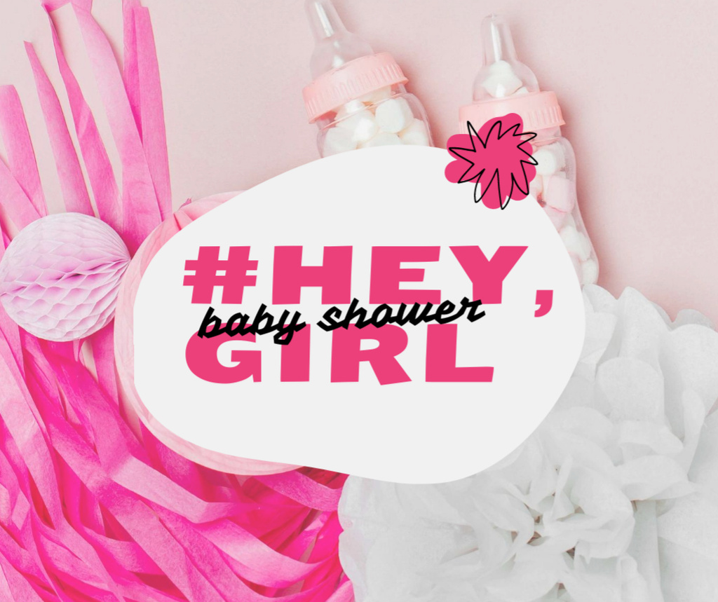 Ontwerpsjabloon van Facebook van Baby Shower Holiday Announcement with Pink Things