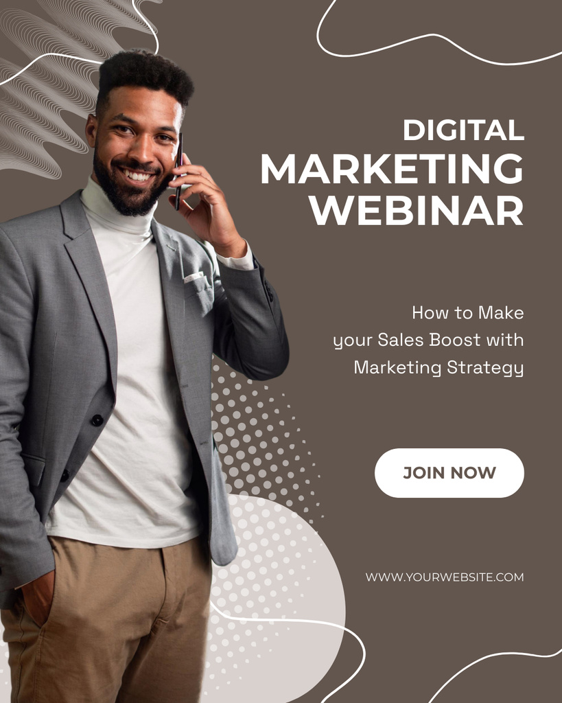 Digital Marketing Webinar Announcement on Brown Instagram Post Vertical Modelo de Design