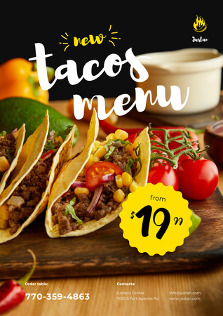 Mexican Menu Offer with Delicious Tacos Poster A3 Design Template