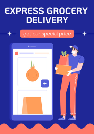 Grocery Delivery Services Ad with Courier Poster Design Template