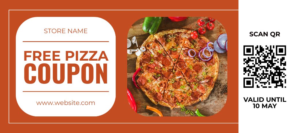 Voucher for Free Appetizing Pizza Coupon 3.75x8.25in Tasarım Şablonu