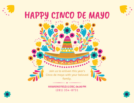 Cinco De Mayo Greeting With Colorful Sombrero Invitation 13.9x10.7cm Horizontal Design Template