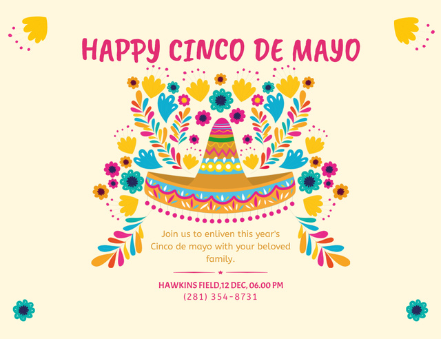 Template di design Cinco De Mayo Greeting With Colorful Sombrero Invitation 13.9x10.7cm Horizontal
