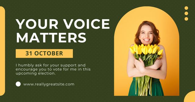 Vote for Young Woman with Bouquet of Tulips Facebook AD Design Template