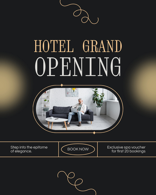 Upscale Hotel Grand Opening With Spa Voucher For Guests Instagram Post Verticalデザインテンプレート
