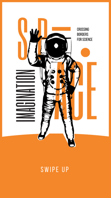 Plantilla de diseño de Space Exhibition Astronaut Sketch in Orange Instagram Story 