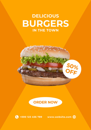 Fast Food Offer with Tasty Burger with Discount Poster Design Template