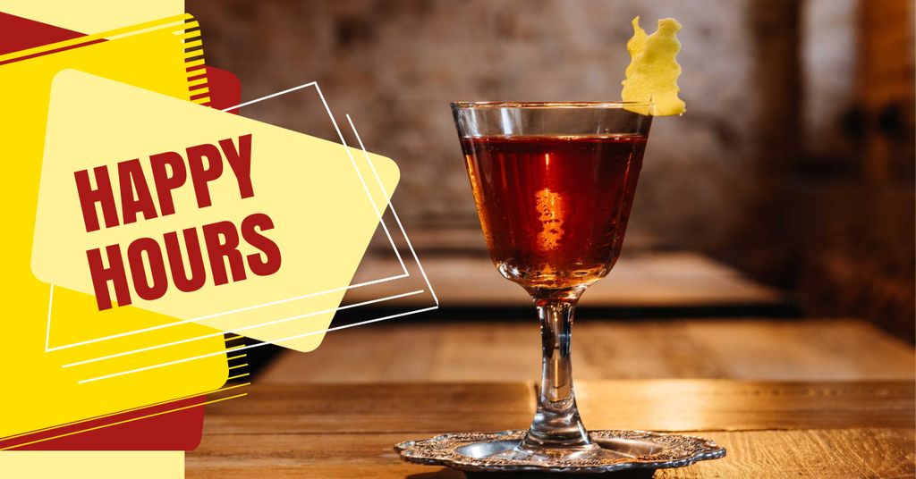 Bar Promotion Glass with Cocktail And Happy Hours Promo Facebook AD Šablona návrhu